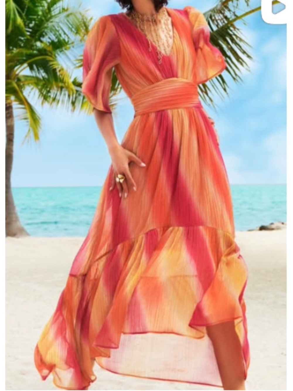 Ramy Brook Guava Ombre Metallic Resort Dress Size S